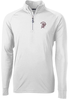 Cutter and Buck Mississippi State Bulldogs Mens White Vault Adapt Eco Knit Long Sleeve Qtr Zip P..