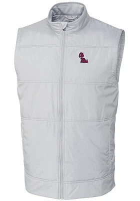 Cutter and Buck Ole Miss Rebels Mens White Stealth Hybrid Quilted Windbreaker Vest Big Tall ..