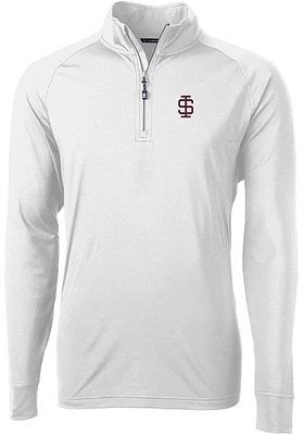 Cutter and Buck Southern Illinois Salukis Mens White Adapt Eco Knit Long Sleeve Qtr Zip Pullover