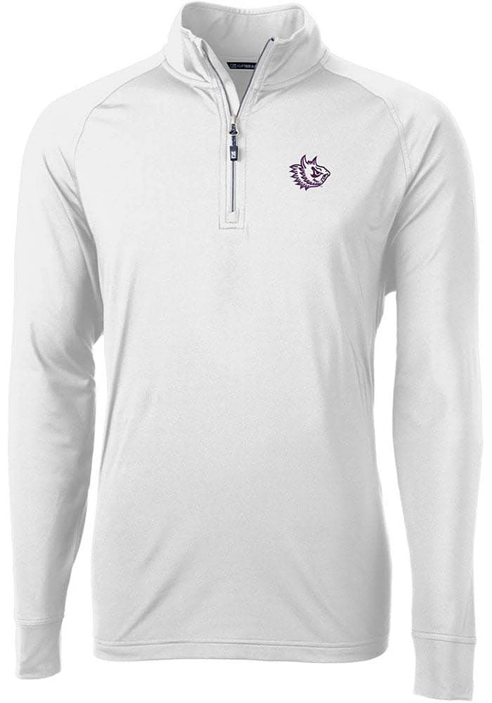 Cutter and Buck TCU Horned Frogs Mens White Vault Adapt Eco Knit Long Sleeve Qtr Zip Pullover