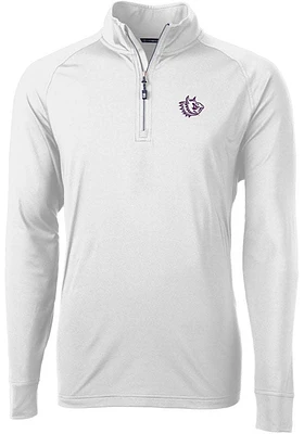Cutter and Buck TCU Horned Frogs Mens White Vault Adapt Eco Knit Long Sleeve Qtr Zip Pullover