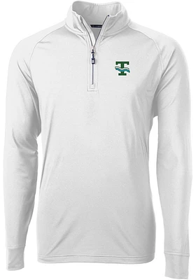 Cutter and Buck Tulane Green Wave Mens White Vault Adapt Eco Knit Long Sleeve Qtr Zip Pullover
