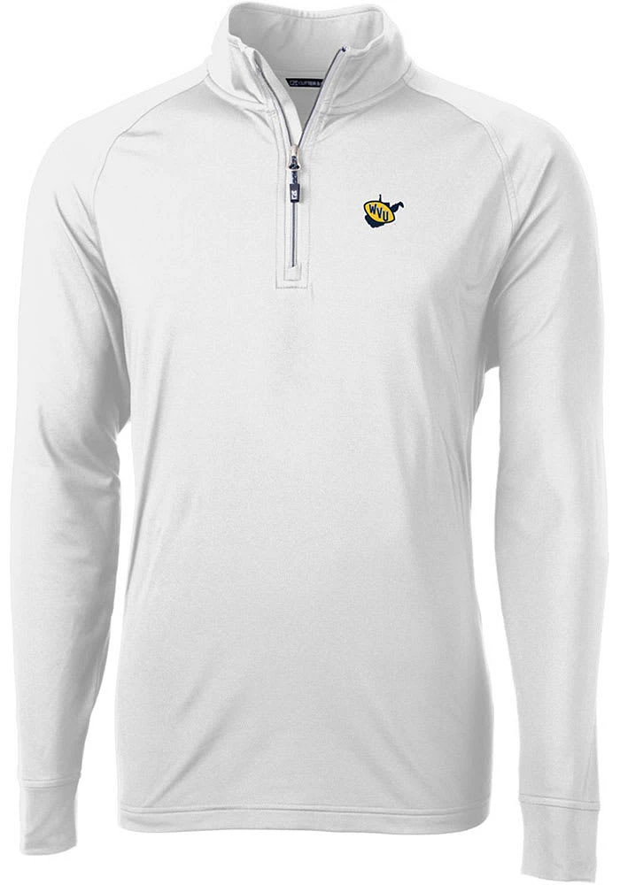 Cutter and Buck West Virginia Mountaineers Mens White Vault Adapt Eco Knit Long Sleeve Qtr Zip P..