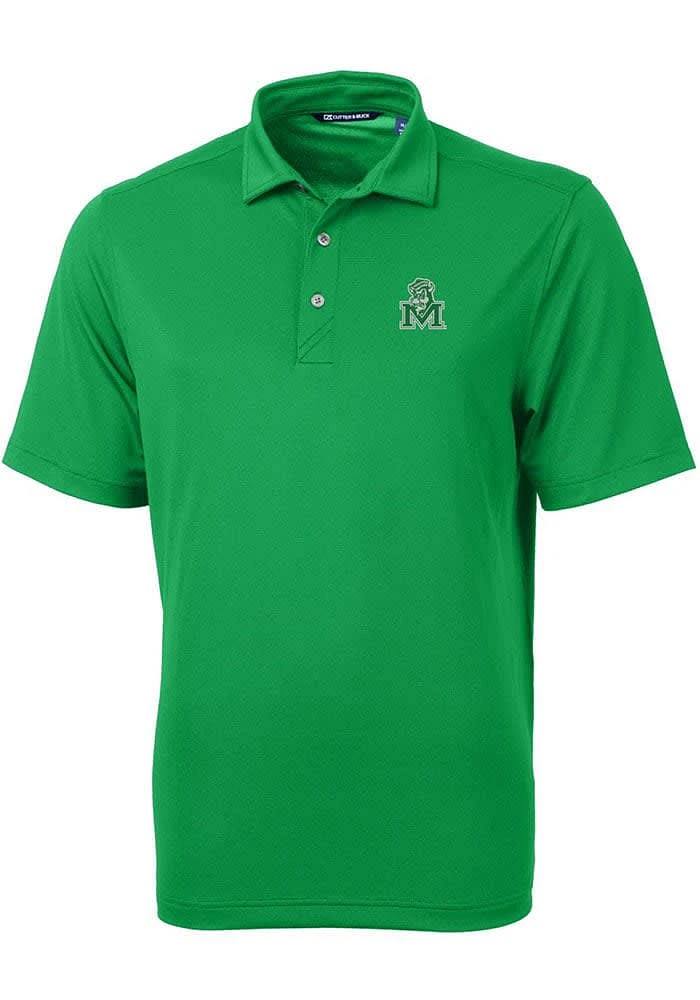 Cutter and Buck Marshall Thundering Herd Mens Kelly Green Vault Virtue Eco Pique Short Sleeve Po..