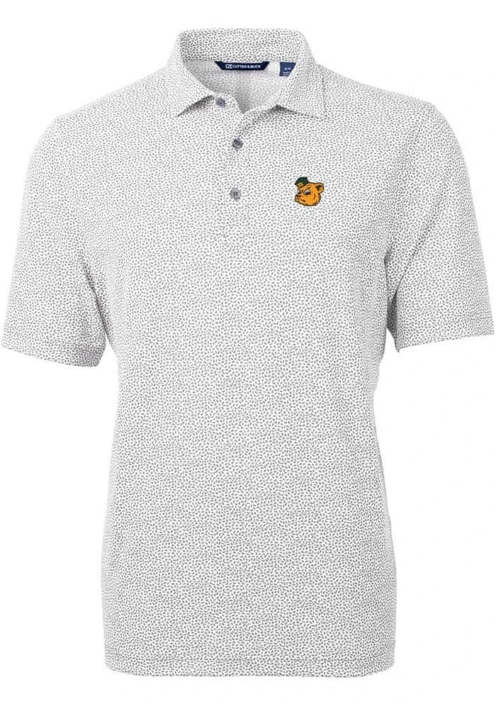 Cutter and Buck Baylor Bears Mens Grey Vault Virtue Eco Pique Botanical Short Sleeve Polo