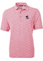 Cutter and Buck Delaware Fightin' Blue Hens Mens Red Virtue Eco Pique Botanical Short Sleeve Pol..