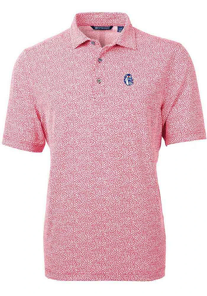 Cutter and Buck Fresno State Bulldogs Mens Red Vault Virtue Eco Pique Botanical Short Sleeve Pol..