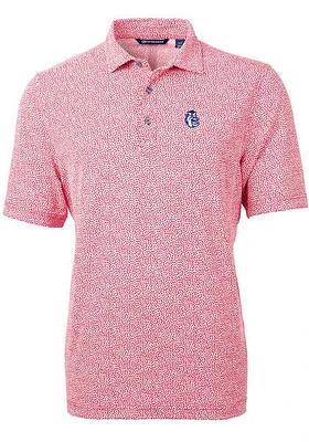 Cutter and Buck Fresno State Bulldogs Mens Red Vault Virtue Eco Pique Botanical Short Sleeve Pol..