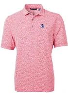Cutter and Buck Fresno State Bulldogs Mens Red Vault Virtue Eco Pique Botanical Short Sleeve Pol..