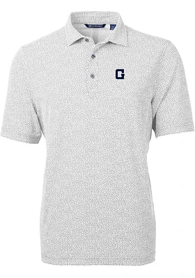 Cutter and Buck Georgetown Hoyas Mens Grey Vault Virtue Eco Pique Botanical Short Sleeve Polo