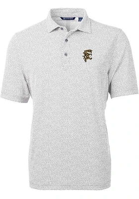 Cutter and Buck Grambling State Tigers Mens Grey Vault Virtue Eco Pique Botanical Short Sleeve Pol..