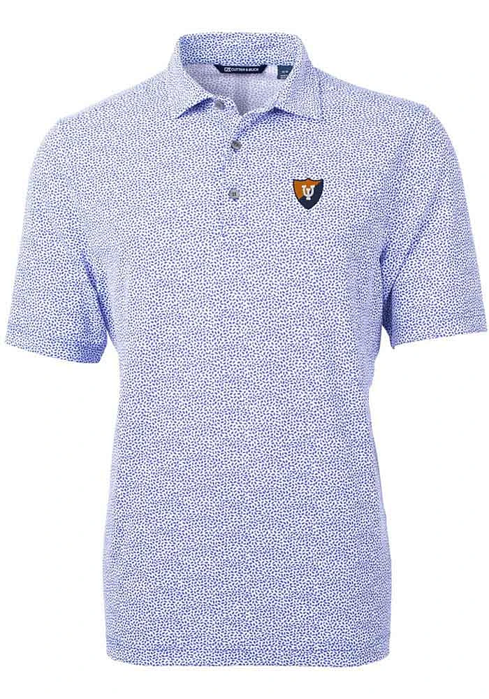 Cutter and Buck Illinois Fighting Illini Mens Blue Virtue Eco Pique Botanical Short Sleeve Polo