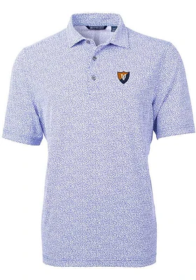 Cutter and Buck Illinois Fighting Illini Mens Blue Virtue Eco Pique Botanical Short Sleeve Polo