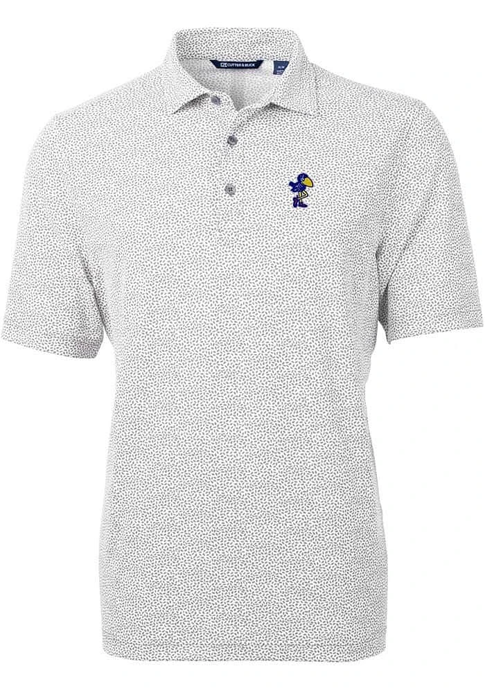 Cutter and Buck Kansas Jayhawks Mens Vault Virtue Eco Pique Botanical Short Sleeve Polo
