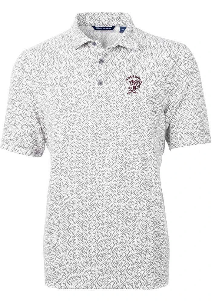 Cutter and Buck Mississippi State Bulldogs Mens Grey Vault Virtue Eco Pique Botanical Short Sleeve..
