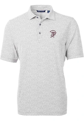 Cutter and Buck Mississippi State Bulldogs Mens Grey Vault Virtue Eco Pique Botanical Short Sleeve..