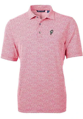 Mens Ohio State Buckeyes Red Cutter and Buck Vault Virtue Eco Pique Botanical Short Sleeve Polo ..