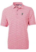 Mens Ohio State Buckeyes Red Cutter and Buck Vault Virtue Eco Pique Botanical Short Sleeve Polo ..