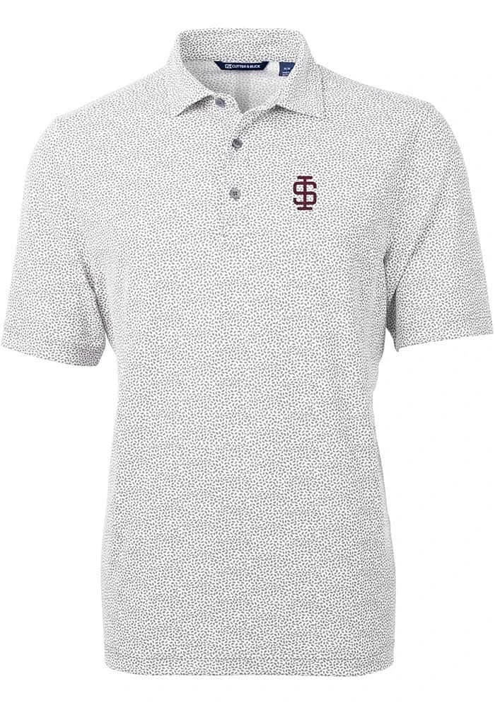 Cutter and Buck Southern Illinois Salukis Mens Grey Virtue Eco Pique Botanical Short Sleeve Polo
