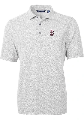 Cutter and Buck Southern Illinois Salukis Mens Grey Virtue Eco Pique Botanical Short Sleeve Polo