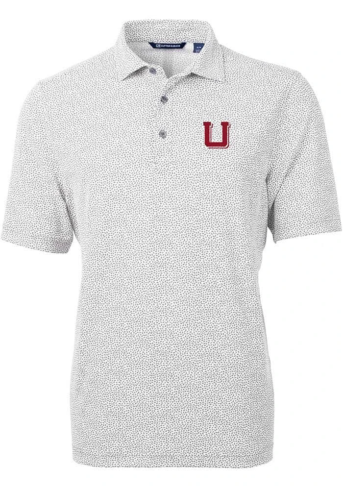 Cutter and Buck Utah Utes Mens Grey Vault Virtue Eco Pique Botanical Short Sleeve Polo