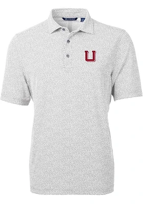 Cutter and Buck Utah Utes Mens Grey Vault Virtue Eco Pique Botanical Short Sleeve Polo