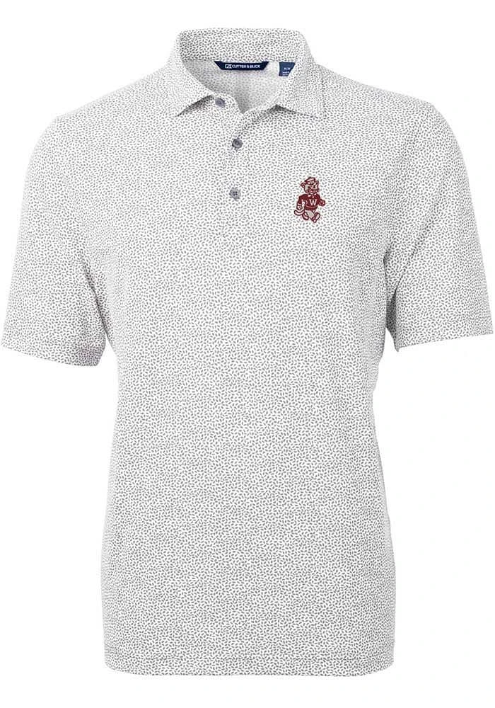 Cutter and Buck Washington State Cougars Mens Grey Vault Virtue Eco Pique Botanical Short Sleeve P..