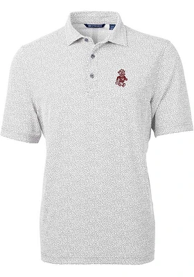 Cutter and Buck Washington State Cougars Mens Grey Vault Virtue Eco Pique Botanical Short Sleeve P..