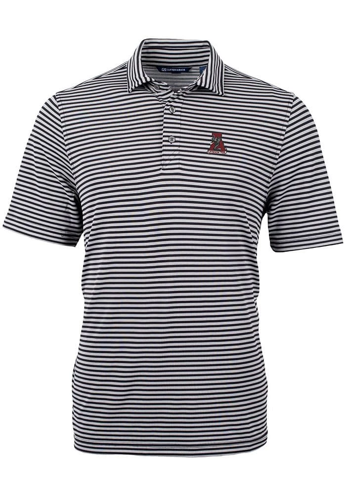 Cutter and Buck Alabama Crimson Tide Mens Black Vault Virtue Eco Pique Stripe Short Sleeve Polo