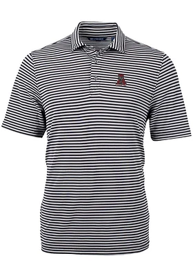 Cutter and Buck Alabama Crimson Tide Mens Black Vault Virtue Eco Pique Stripe Short Sleeve Polo