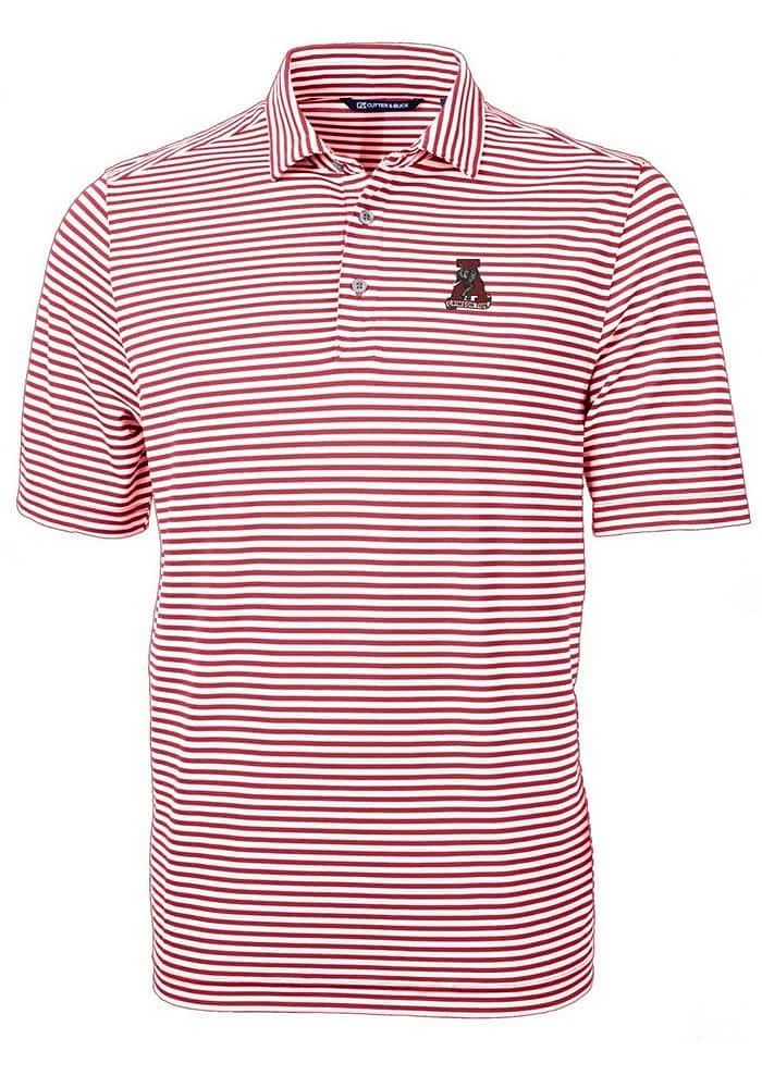 Cutter and Buck Alabama Crimson Tide Mens Cardinal Vault Virtue Eco Pique Stripe Short Sleeve Po..