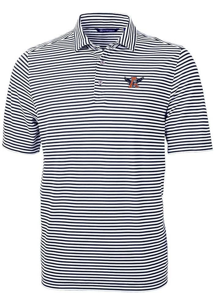 Cutter and Buck Auburn Tigers Mens Navy Blue Vault Virtue Eco Pique Stripe Short Sleeve Polo