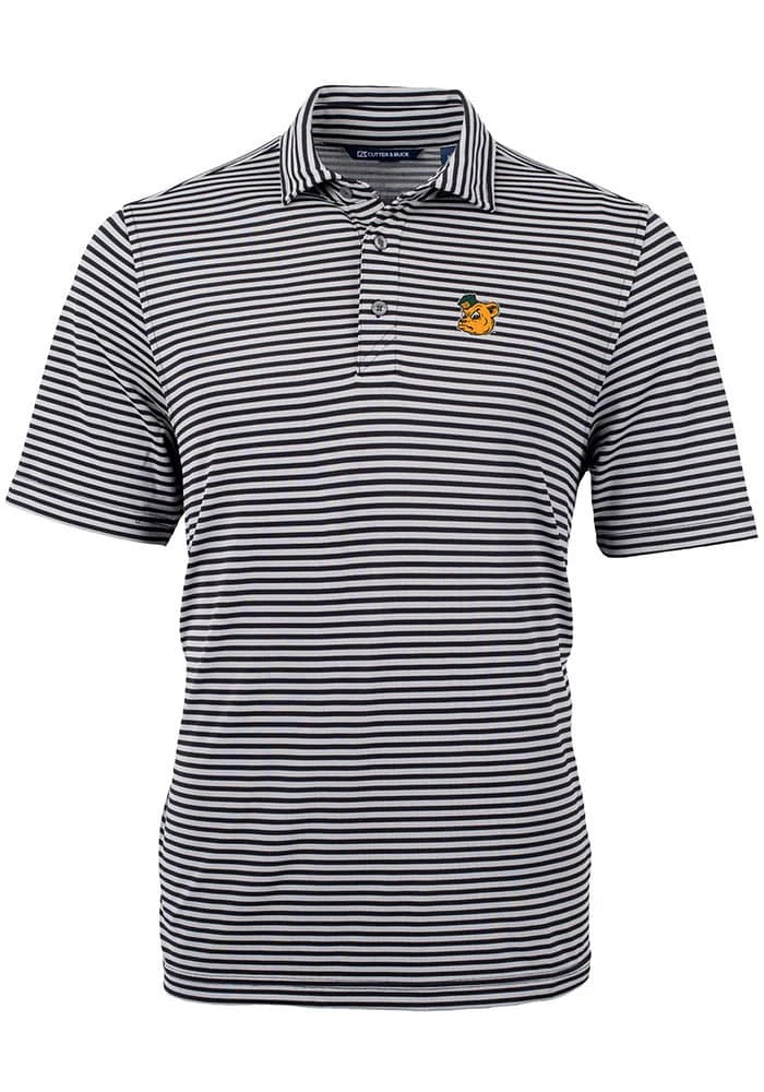 Cutter and Buck Baylor Bears Mens Black Vault Virtue Eco Pique Stripe Short Sleeve Polo