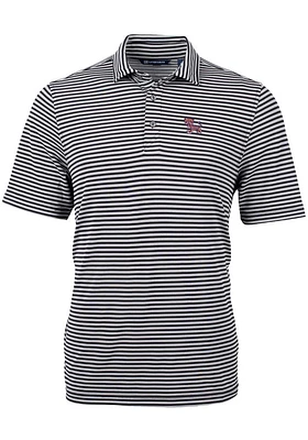 Cutter and Buck Clemson Tigers Mens Black Vault Virtue Eco Pique Stripe Short Sleeve Polo