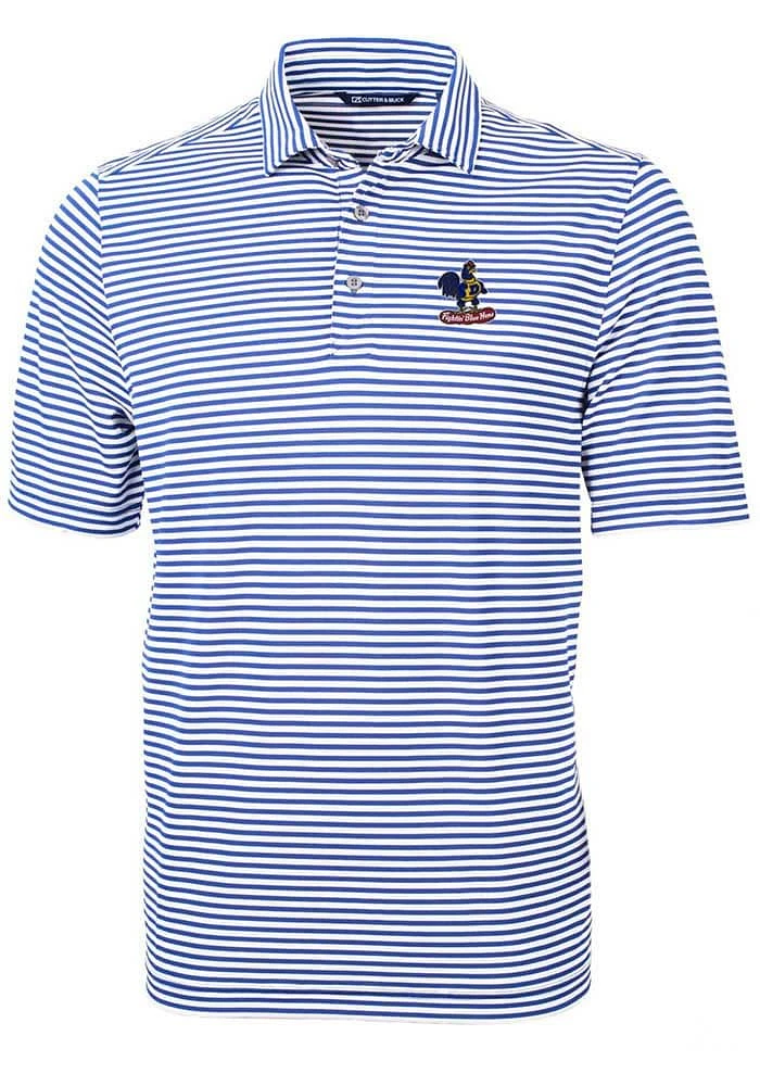 Cutter and Buck Delaware Fightin' Blue Hens Mens Virtue Eco Pique Stripe Short Sleeve Polo