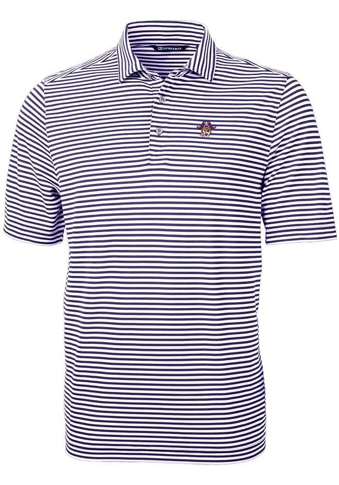 Cutter and Buck East Carolina Pirates Mens Purple Vault Virtue Eco Pique Stripe Short Sleeve Pol..