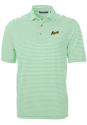 Cutter and Buck George Mason University Mens Kelly Green Vault Virtue Eco Pique Stripe Short Sle..