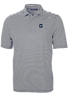 Cutter and Buck Georgetown Hoyas Mens Navy Blue Vault Virtue Eco Pique Stripe Short Sleeve Polo