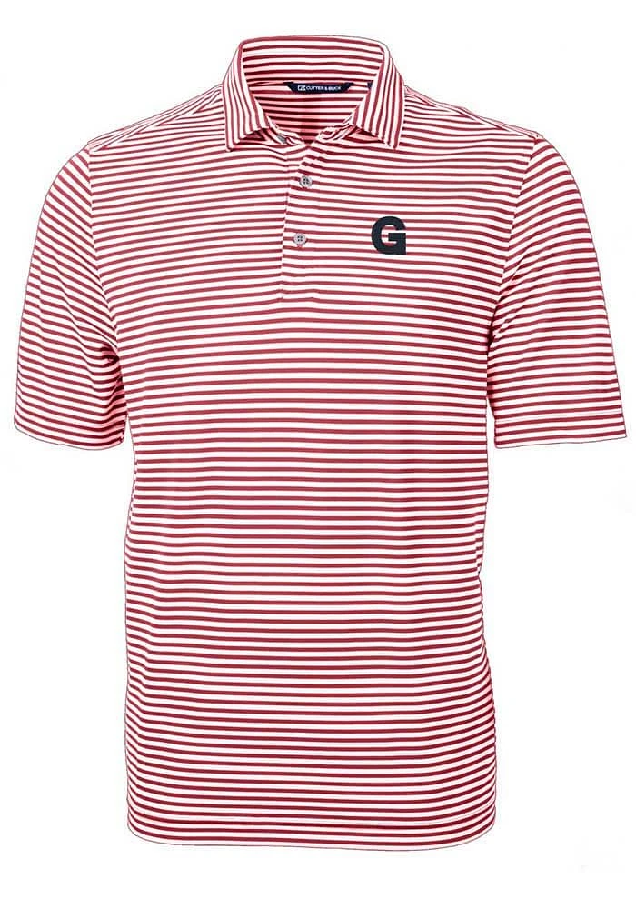 Cutter and Buck Gonzaga Bulldogs Mens Cardinal Virtue Eco Pique Stripe Short Sleeve Polo