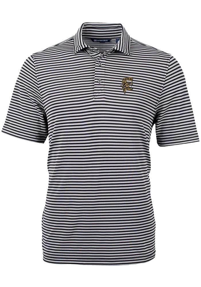 Cutter and Buck Grambling State Tigers Mens Black Vault Virtue Eco Pique Stripe Short Sleeve Pol..