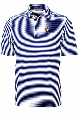 Cutter and Buck Illinois Fighting Illini Mens Blue Virtue Eco Pique Stripe Short Sleeve Polo