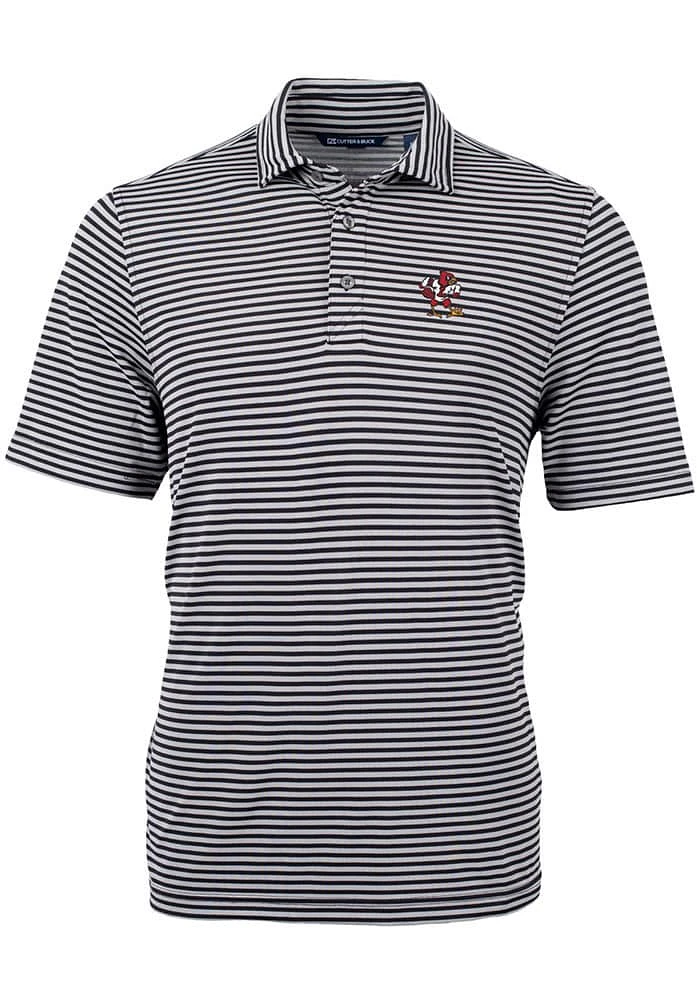 Cutter and Buck Louisville Cardinals Mens Black Vault Virtue Eco Pique Stripe Short Sleeve Polo