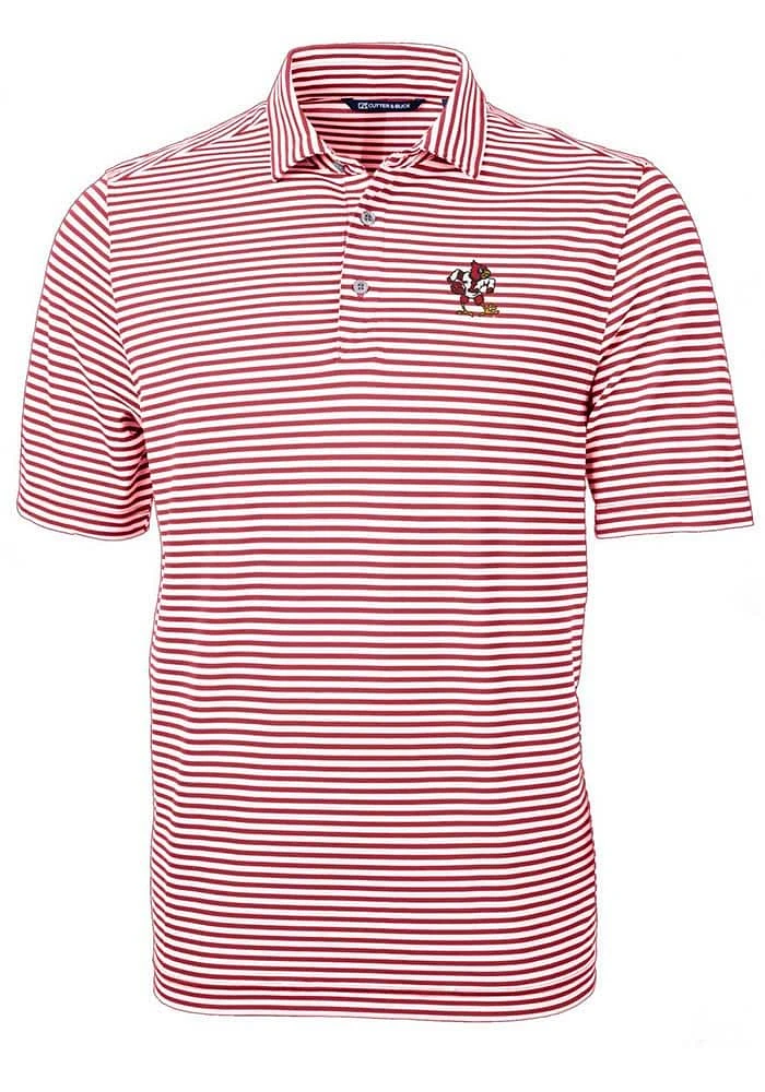 Cutter and Buck Louisville Cardinals Mens Cardinal Vault Virtue Eco Pique Stripe Short Sleeve Po..