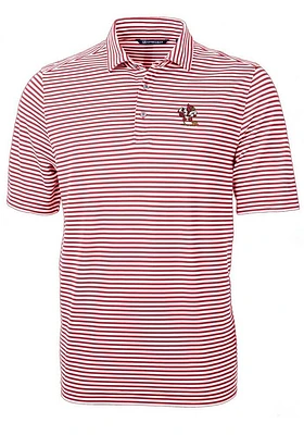 Cutter and Buck Louisville Cardinals Mens Cardinal Vault Virtue Eco Pique Stripe Short Sleeve Po..