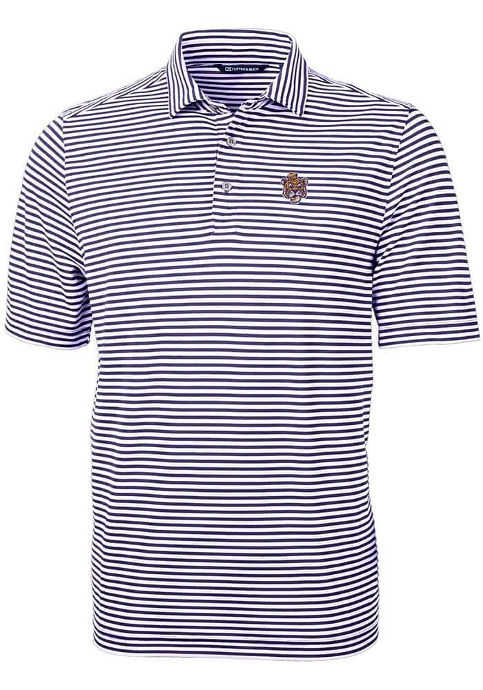 Cutter and Buck LSU Tigers Mens Vault Virtue Eco Pique Stripe Short Sleeve Polo