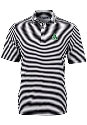 Cutter and Buck Marshall Thundering Herd Mens Black Virtue Eco Pique Stripe Short Sleeve Polo