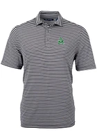 Cutter and Buck Marshall Thundering Herd Mens Black Virtue Eco Pique Stripe Short Sleeve Polo