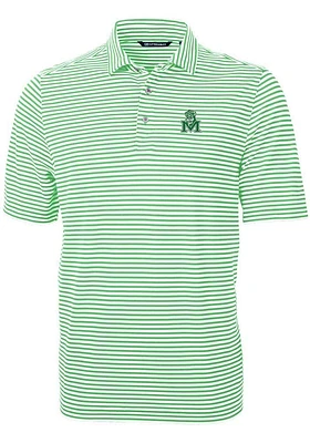 Cutter and Buck Marshall Thundering Herd Mens Green Virtue Eco Pique Stripe Design Short Sleeve ..