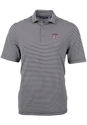 Cutter and Buck Mississippi State Bulldogs Mens Black Vault Virtue Eco Pique Stripe Short Sleeve P..