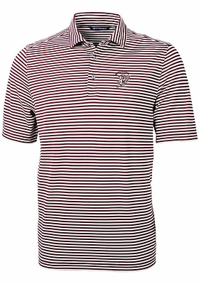 Cutter and Buck Mississippi State Bulldogs Mens Maroon Vault Virtue Eco Pique Stripe Short Sleeve..